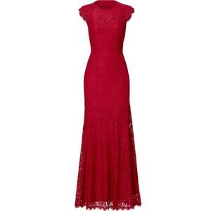 Shoshanna Size 0 Red Rose Lace Euro Summer Long Gown Dress Gala Special Birthday
